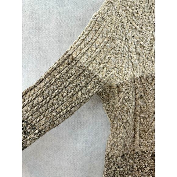 Jean Pierre Size Large Sweater Cable Knit Turtle Neck Long Line Cream Brown - Picture 7 of 10